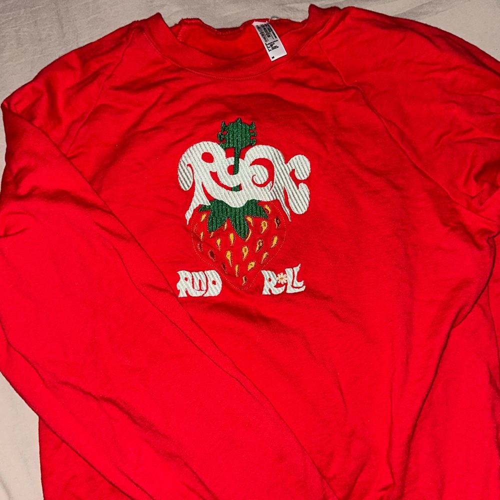 Rock and Roll Strawberry embroidered crew neck